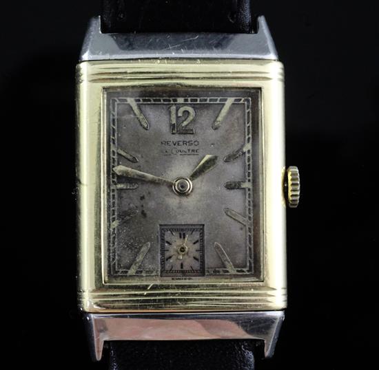 A 1930s 18ct gold and stainless steel Le Coultre Reverso manual wind wrist watch,